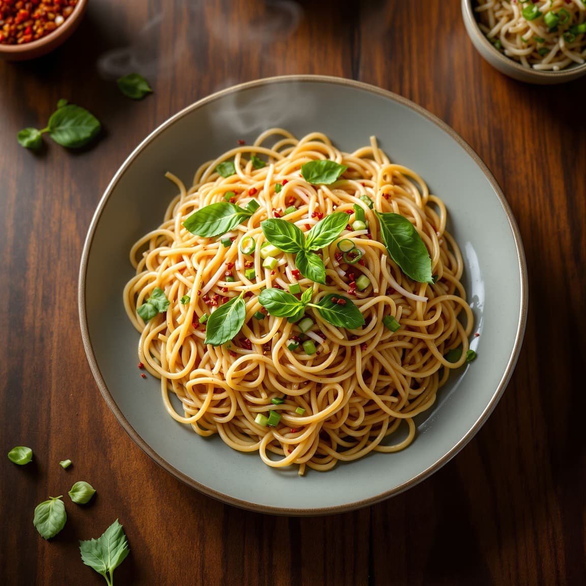 A noodle dish with Thai basil and fresh bean sprouts